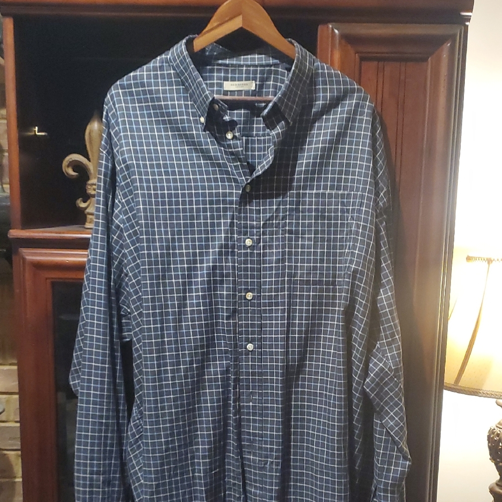 Burberry Navy Checkered Button Down Shirt
